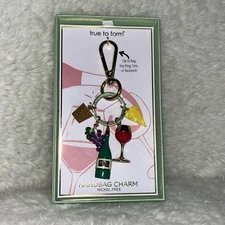 True To Form Handbag Charm Wine Glass Bottle Cheese Grapes Cork 6” Key Chain