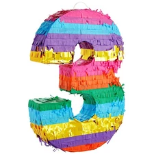 Rainbow Number 3 Pinata for 3rd Birthday Party Supplies, Fiesta, Cinco de Mayo