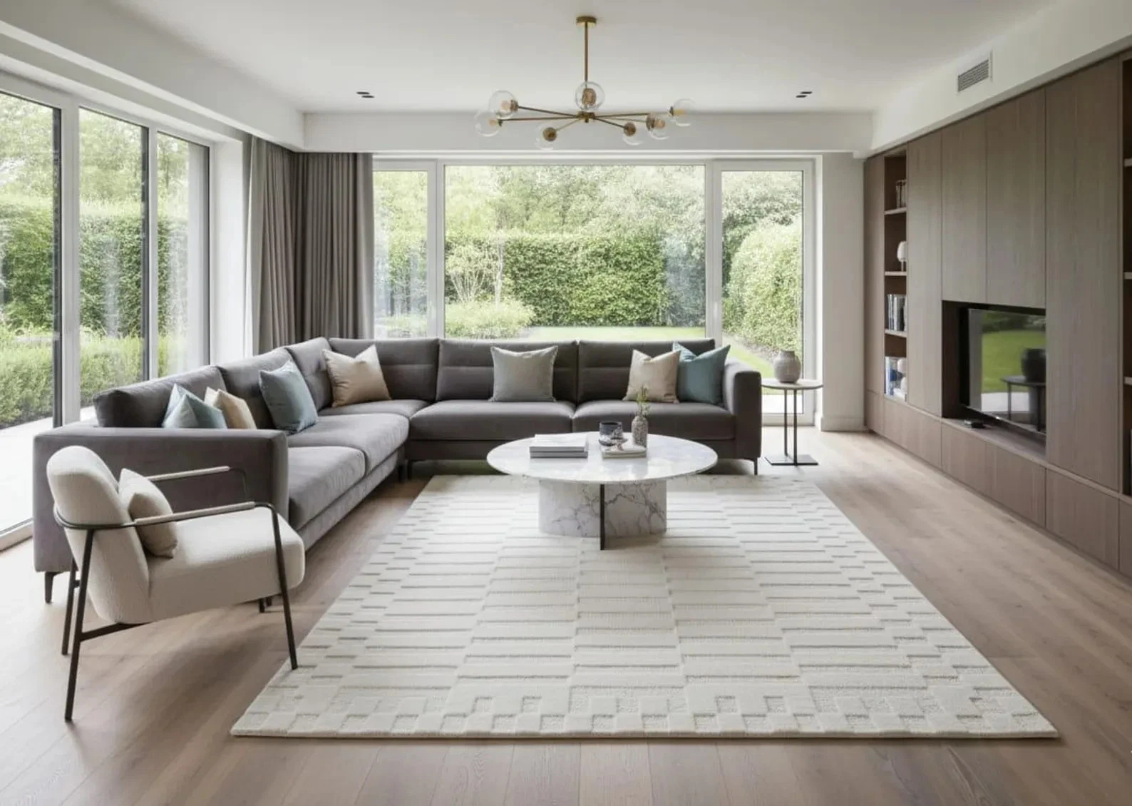 Luxury Ivory White Wool Rug Geometric High Low Pile Hand Tufted Modern Rugs
