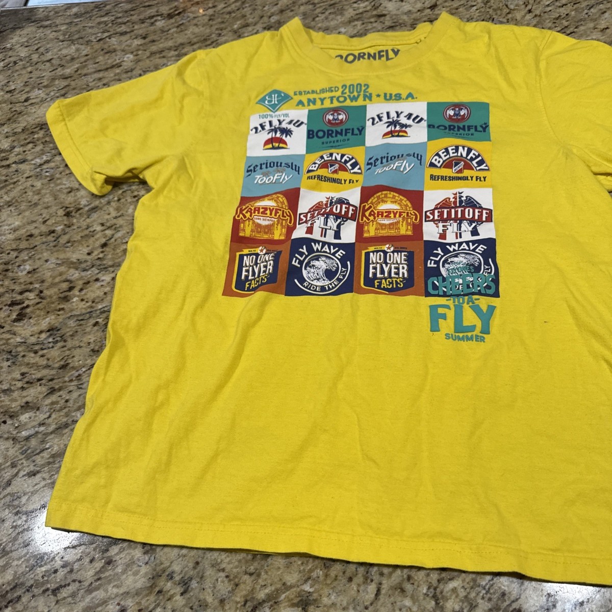 Born Fly T-Shirt Men’s Medium Any Town Usa T-Shirt Yellow Nice Sea Pics View 2