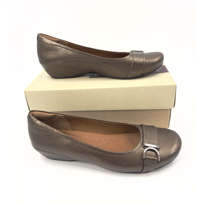 #ad Clarks Concert Band Leather Wedge Pumps Brown Metallic Low Heel Shoes Size 7.5 $44.95