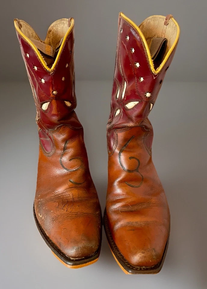 Vintage 50s BRONCO Womens Shortie Cowboy Boots Two Tone Cut Outs sz 7 ** - Image 4 of 4