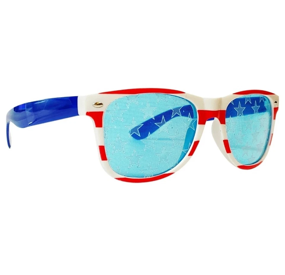 Gafas de sol patrióticas EE. UU. estrellas rojas, blancas y azules en lentes fiesta del 4 de julio Foto 3 de 4