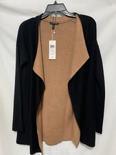 Eileen Fisher Black Clay Organic Cotton Cascading Front Cardigan XS