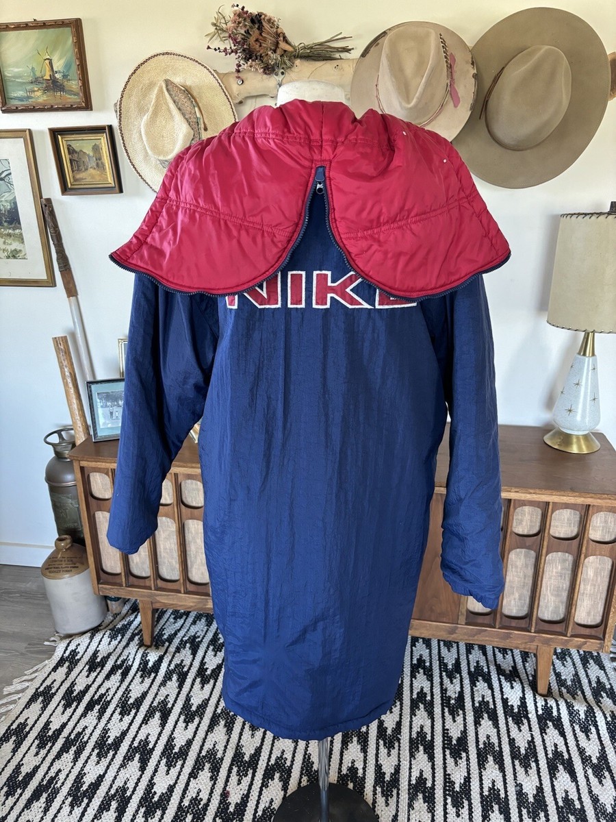 Vintage NIKE Jacket Mens Blue Stadium Parka Trench Coat Long