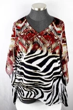 Chicos Scarf Top Size L/XL Red and Zebra Print VNeck Short Sleeve