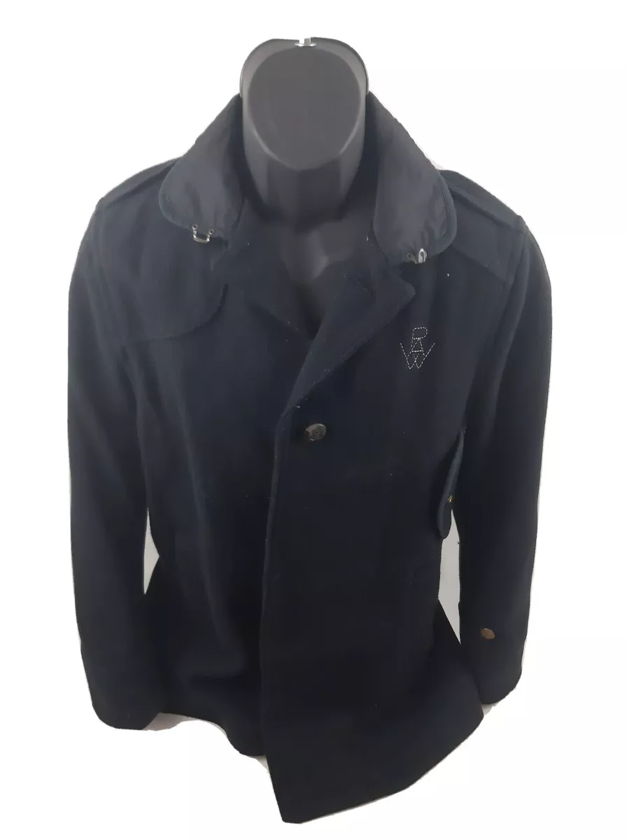 G-STAR RAW Decoy Wool Garber Trench Coat Men LARGE Wool Blend Buttons Logo