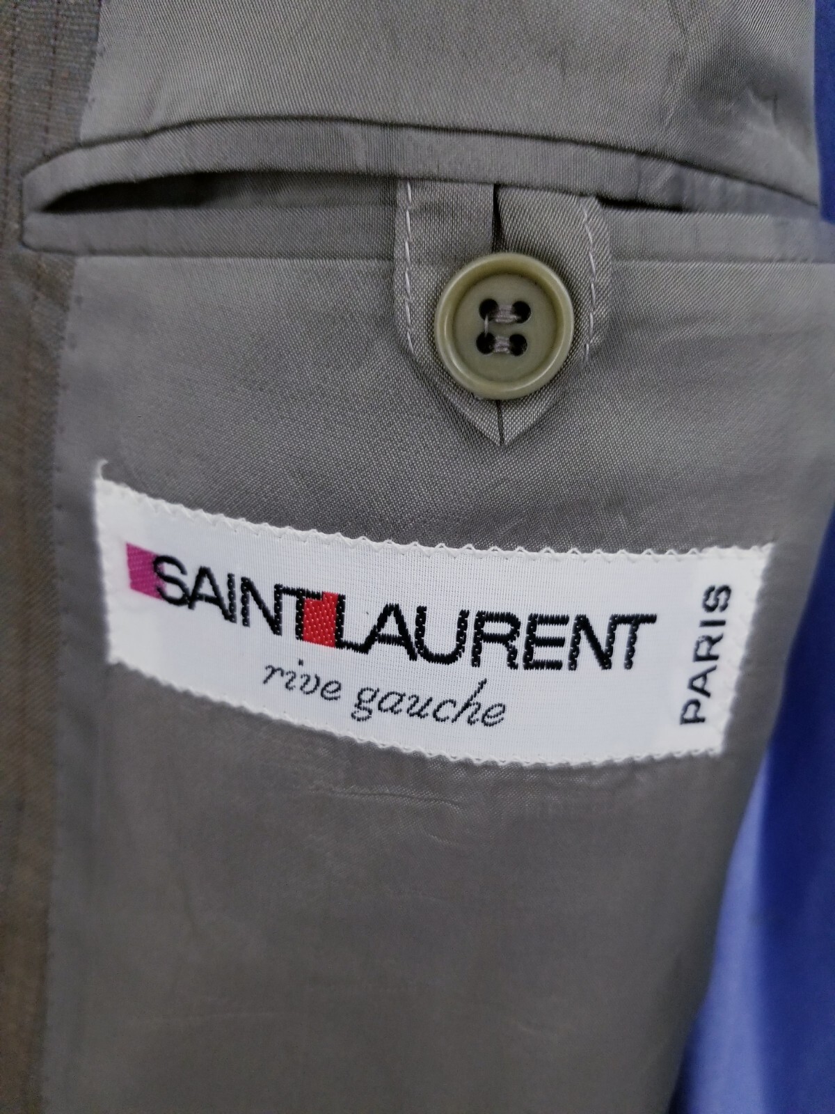 Tuta vintage Yves Saint Laurent Rive Gauche verde oliva 2 pezzi 44R giacca pantaloni W38