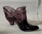 Fenton Glass Purple Amethyst Shoe Slipper Cabbage Rose Pattern 6"