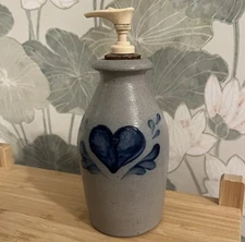 Rowe Pottery Works Heart 1993 Soap Lotion Dispenser Vintage 8”