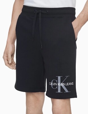 Calvin Klein Classic 10  Monogram Logo Fleece Jogger Shorts, Men s Size Medium