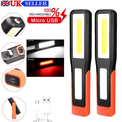 2pc COB LED Work Light Car Mechanic Rechargeable Flashlight Torch Emergency Lamp