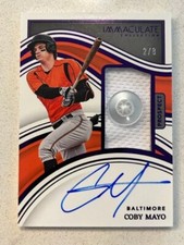 COBY MAYO 2023 Panini Immaculate Baseball BUTTON Patch AUTO Purple # 2/8 Orioles