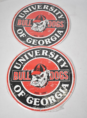 University of Georgia Bulldogs Embossed Metal Novelty Sign Round 12'' Red 2 Pack