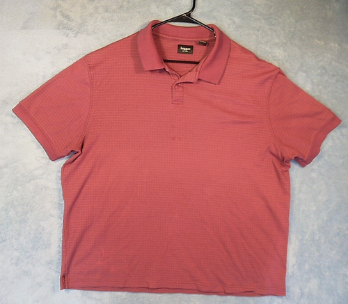 Haggar Mens Short Sleeve Collared Polo Shirt Red Checkered Size XXL