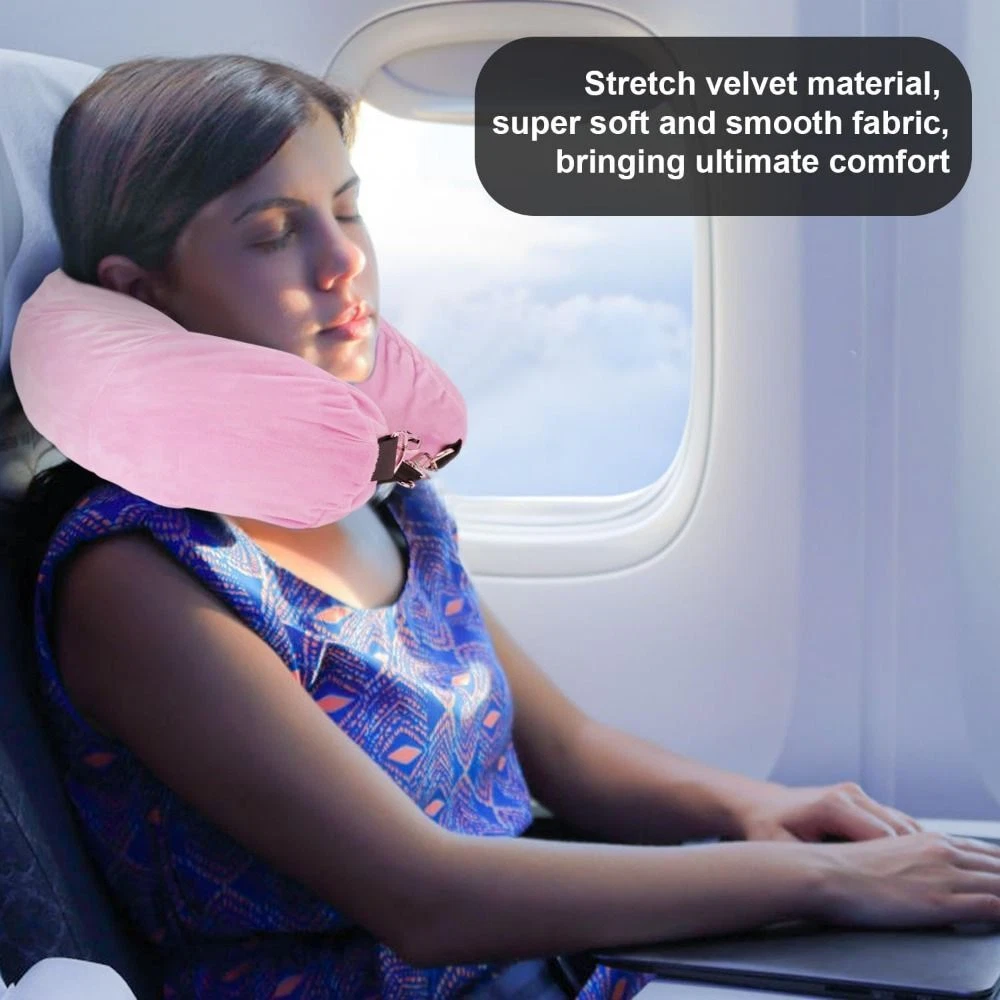 Velvet Stuffable Travel Neck Pillow with Hidden Storage Compartment