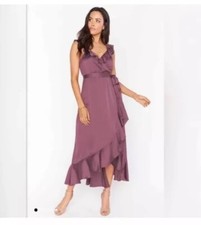 Show Me Your Mumu Samantha Ruffle Wrap Dress Dusty Plum Luxe Satin Size M