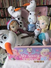  lot of Frozen: Queen Elsa,Doll Large 24 Inch Toy Pillow & 5 Olafs!