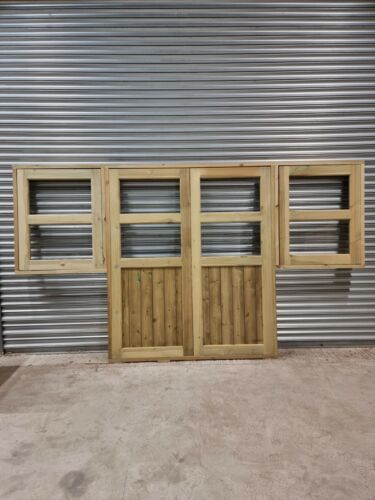 summerhouse doors 2x(h178 w76 and 2 windows h93cm w76cm) with glass, no frame - Picture 1 of 6