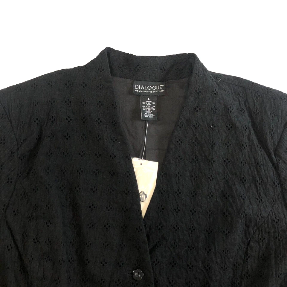 Blazer Dialogue Mujer Talla L Negro Ojales Abotonados Almohadillas para el Hombro Forrado Nuevo con Etiquetas Foto 2 de 4