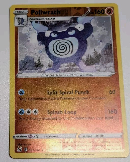 Poliwrath HP160 2022 Reverse Holo Pokémon Card No. 085/196