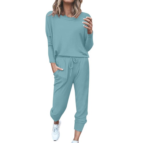 Women's 2 Piece Outfit Long Sleeve Tops with Drawstring Long Pants Tracksuit Set - Picture 62 of 73