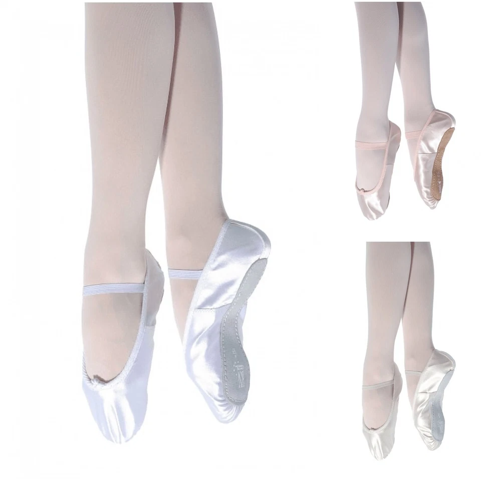 Roch Valley Satin Ballet Shoes Pumps Adult & Childs Sizes - White, Pink or Ivory