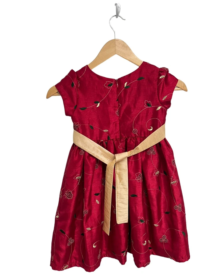 Vestido de vacaciones floral rojo brillante manga corta para niñas pequeñas talla 6X Foto 3 de 4