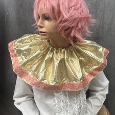 Vtg Gold Lame  Pink clown ruff costume ruffle collar