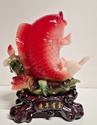 Feng Shui roter Karpfen(Koi Fisch) Pak Choi Figur (Chinakohl) in Jade Optik Deko