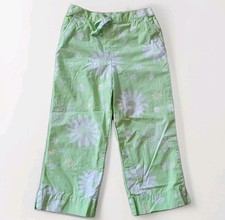 Vintage 90s FRIENDS Brand Girls Lime Green Daisy Print Pants Size 6x Cottagecore