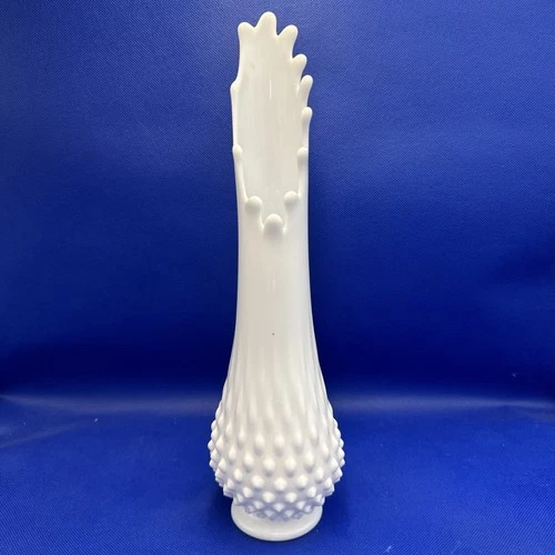 Vintage Milk Glass Hobnail Swung Vase