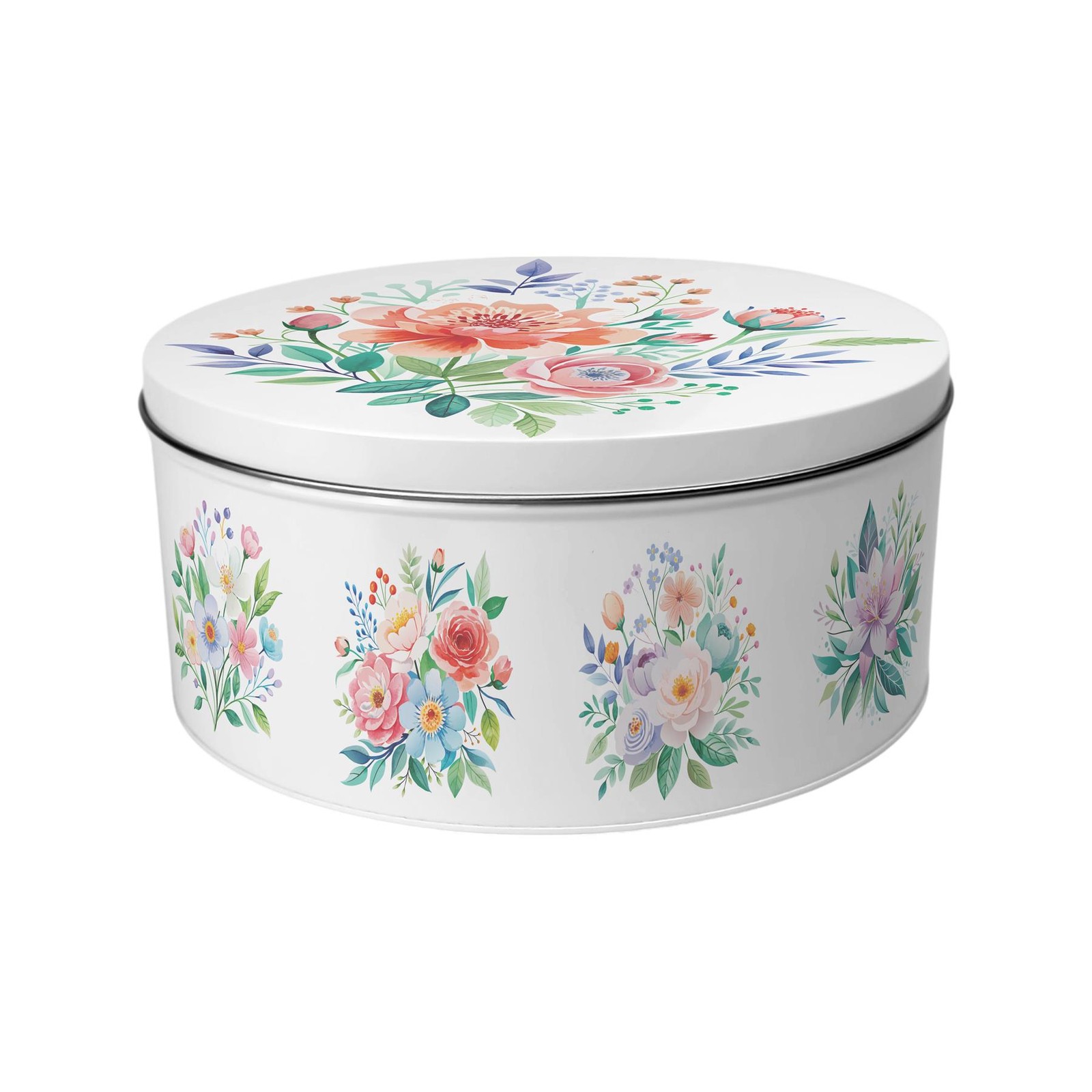 Floral Bouquet Large Cake Tin - Round Kitchen Storage Container Gift