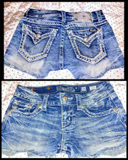 Miss Me Midrise Frayed Cutoff Denim Shorts Size 26 Bling Rhinestone Pockets