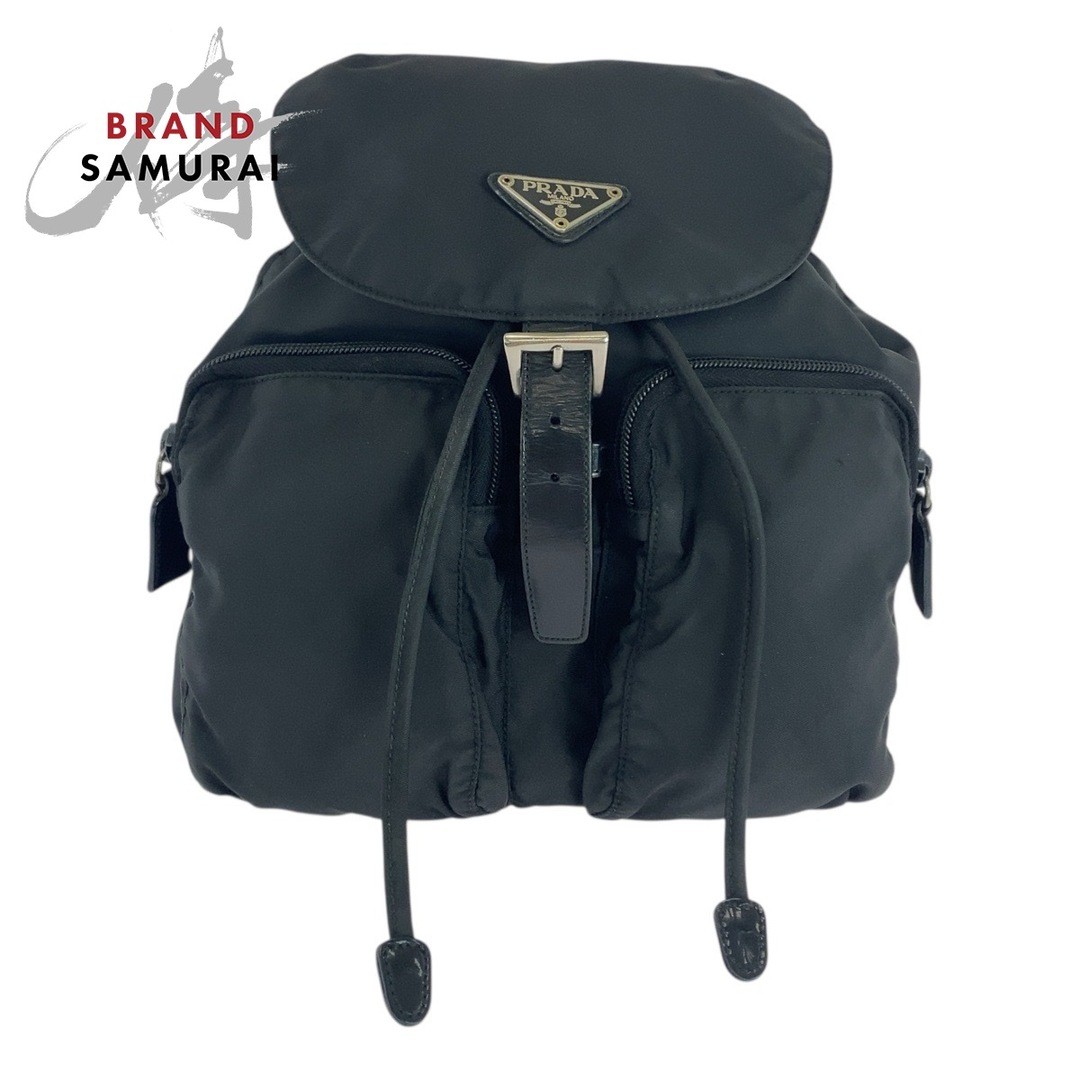PRADA Tessuto Triangle Logo Plate Black Silver Hardware Nylon Backpack Ladies 50