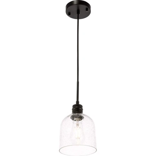 Living District Gabe 1-Light Metal Pendant in Black and Clear Seeded Glass - Picture 1 of 9