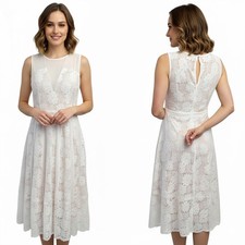Chelsea 28 Lace Midi Dress Womens Small White Floral Mesh Bridal BOHO Coquette