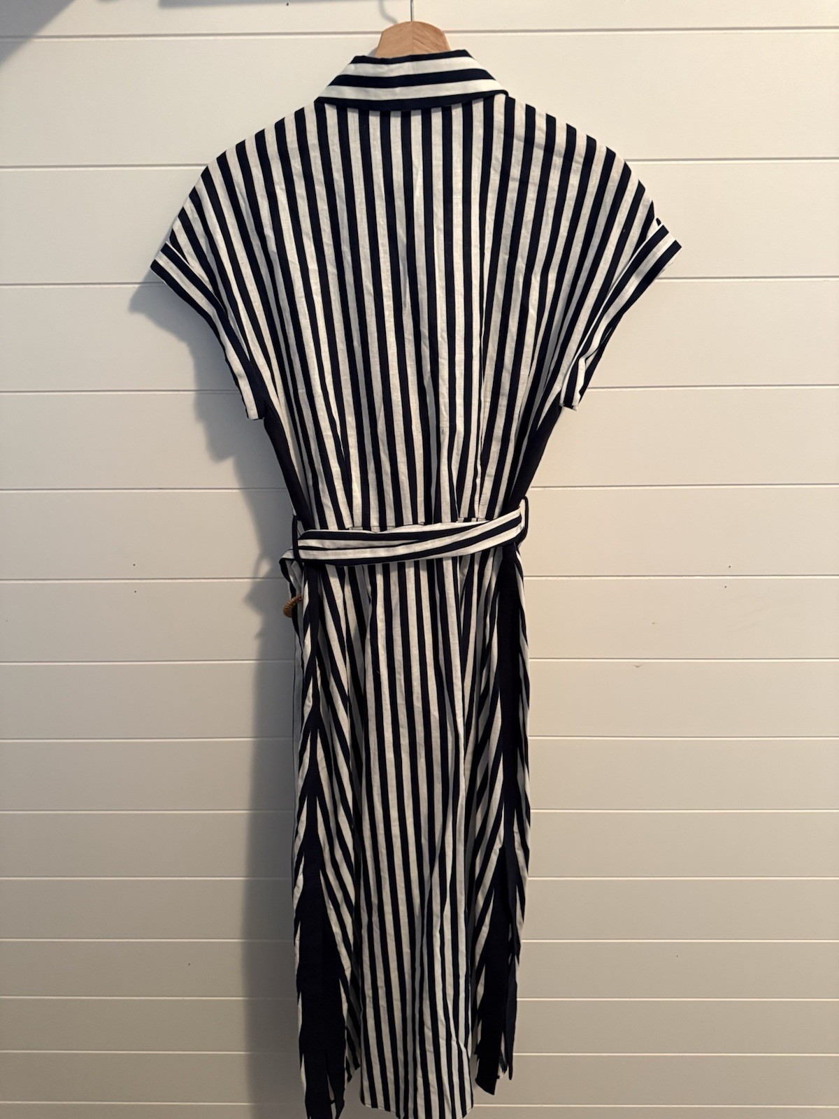 Zara NWT Striped Navy & White Button-Up Dress with Removable Raffia Belt Sz XS thumbnail 6