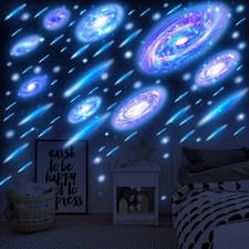 Spakon Glow in The Dark Stars for Ceiling Stickers Galaxy Wall Decals Blue 