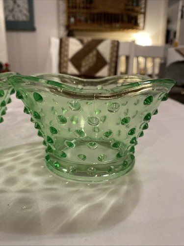 GALERIE Hobnail Set Of 2 Green Glass Candy Bowls 2 3/4" X 4 1/2" - Picture 5 of 6