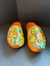 Vintage Hand Painted Wooden Dutch Clogs Shoes Holland Windmill Klompen, Folk A