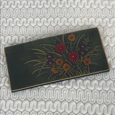 Prince Floral Embossed Leather Long Wallet Green Floral Zipper Bill Pocket Flat