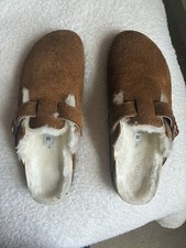 Birkenstock Shearling Mink Suede Leather Boston Clogs EU Size 40 Women's