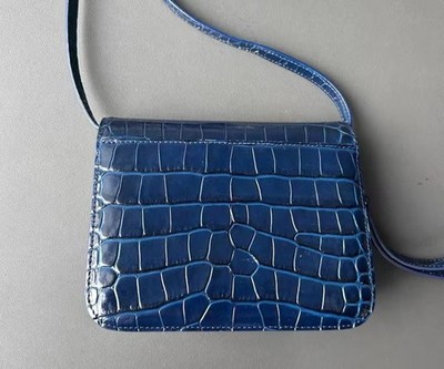 Balenciaga Blue Croc Embossed Leather Small B Bag Balenciaga