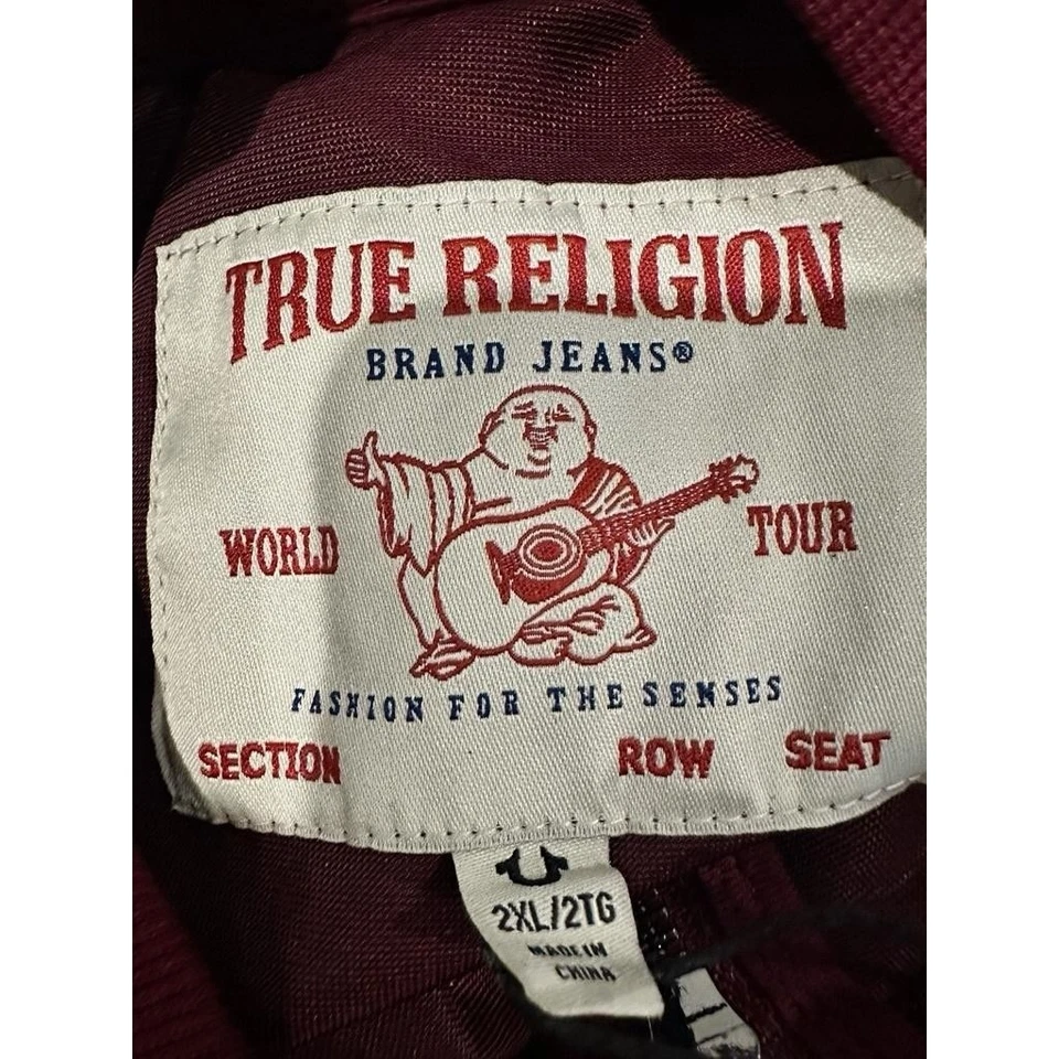 Chaqueta True Religion Terciopelo Granate Cremallera Completa Bombardero Grande T Para Hombres Ropa de Calle 2XL Foto 3 de 4