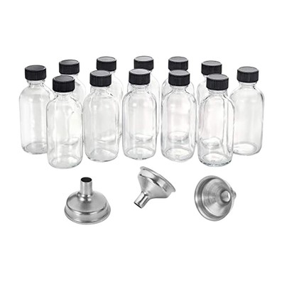 12 Stück 2 Unzen kleine Klarglasflaschen mit Deckel & 3 Trichtern - 60 ml Flaschen 1163