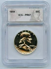 1959 Proof Franklin Silver Half Dollar 50c ICG PR67