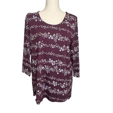J.Jill Luxe Supima A-Line Tunic Top Floral Print Size M Cotton Blend