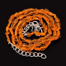 32.95 Ct. Fire Orange Ethiopian Opal Tumbled Smooth Beads Necklace 18-20" A-3087