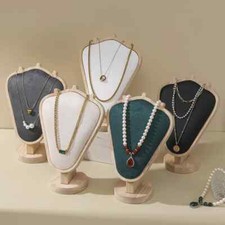 Wooden Velvet Mannequin Bust Necklace Pendant Chain Display Stand Holder